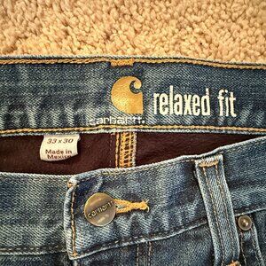 Mens 33 x 30 Relaxed Fit Fleece-Lined 5-Pocket Carhartt Denim Jeans